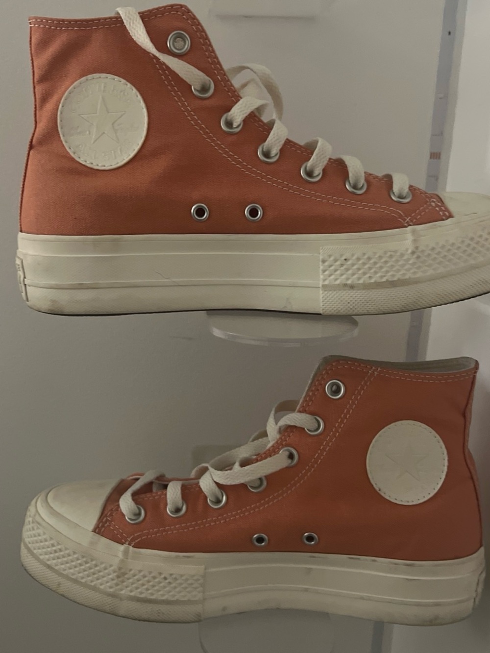 Converse High-Top Canvas Sneakers in Rust Orange and White